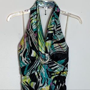 NWT My Michelle low V‎ halter bright maxi dress